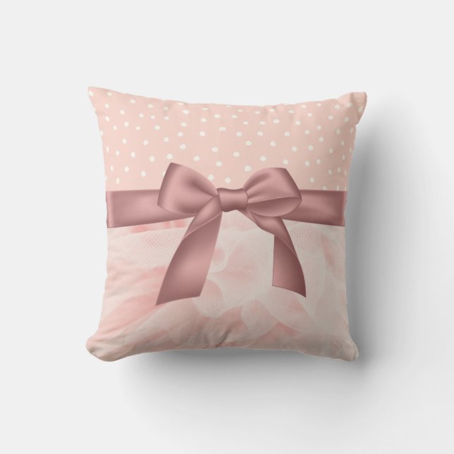 Blush pink ruffle polka dot   cushion (Front)