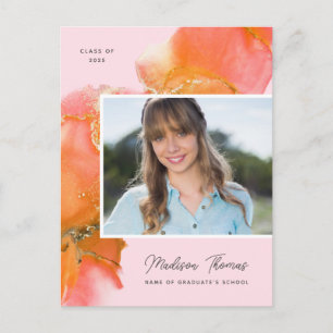 Blush Pink & Rust Watercolor Photo Graduation Postcard