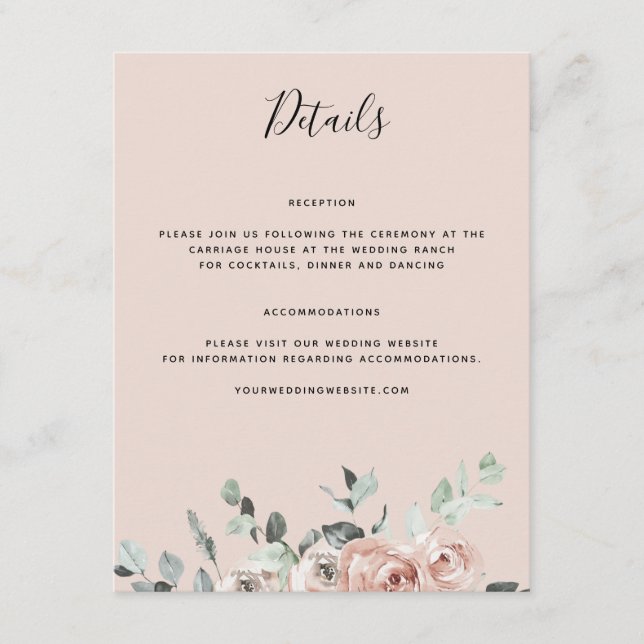 Blush Pink Rustic Floral Eucalyptus Enclosure Card (Front)