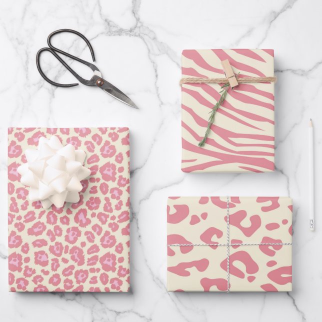 Blush Pink Safari Animal Leopard Print Wrapping Paper Sheet (Front)