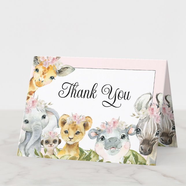 Blush Pink Safari Baby Shower Thank You Card (Add your message or leave blank for your handwritten message.)