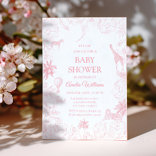 Blush Pink Safari Jungle Animals Elegant Shower Invitation