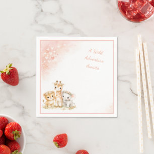 Blush Pink Safari Lion Elephant Giraffe Kids  Napkin