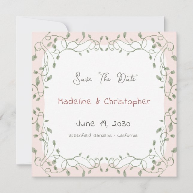 Blush Pink Sage Eucalyptus Wedding Save the Date (Front)