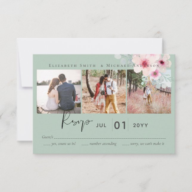 Blush Pink Sage Floral Wedding RSVP Budget (Front)
