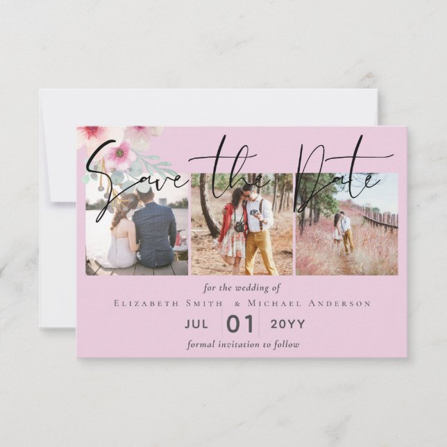 Blush Pink Sage Floral Wedding Save the Dates (Front)