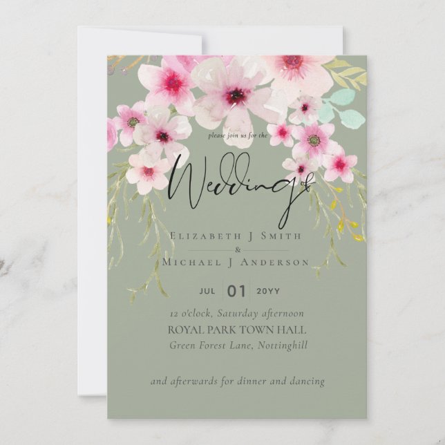 Blush Pink Sage Floral Wedding Script Budget (Front)