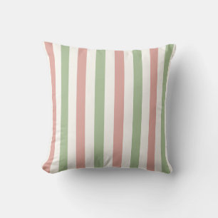 Blush Pink, Sage Green and White Vertical Stripe Cushion