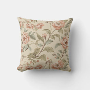 Blush Pink Sage Green Beige Shabby Chic Floral Cushion