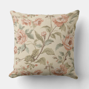 Blush Pink Sage Green Beige Shabby Chic Floral Cushion