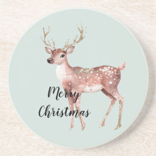 Blush Pink Sage Green Christmas Deer Coaster