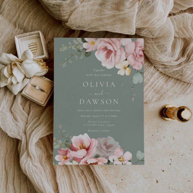 Blush Pink & Sage Green Elegance Wedding Invitation (Creator Uploaded)