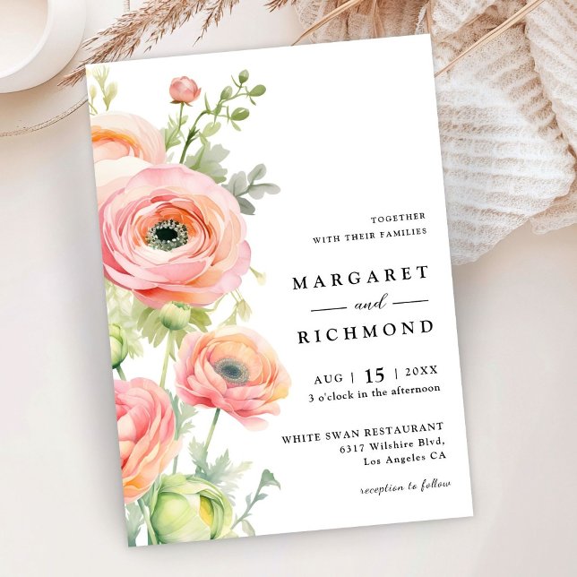 Blush Pink & Sage Green Ranunculus Floral Wedding Invitation (Creator Uploaded)