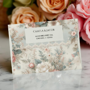 Blush Pink Sage Green Shabby Chic Botanical Floral Envelope