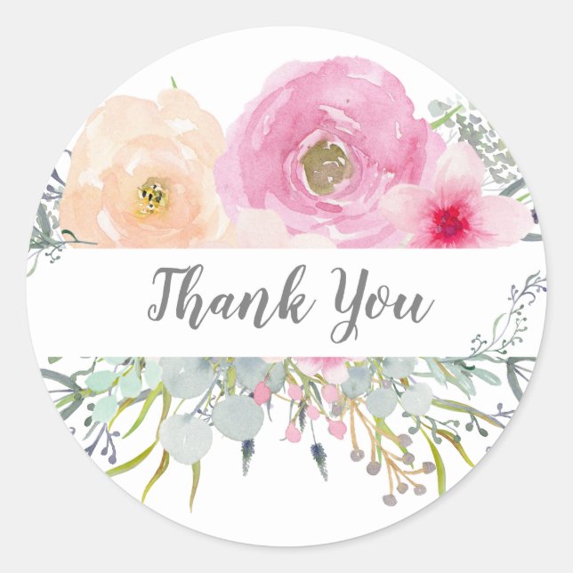Blush Pink Sage Thank You Stickers BOHO Floral (Front)