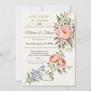 Blush Pink Sage Watercolor Floral Love Story Weddi Invitation