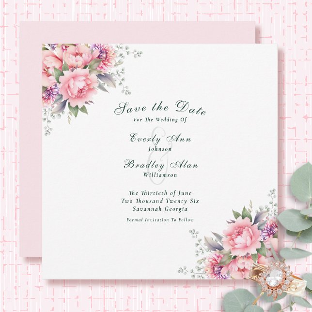 Blush Pink Sage Watercolor Floral Save the Date  (Creator Uploaded)