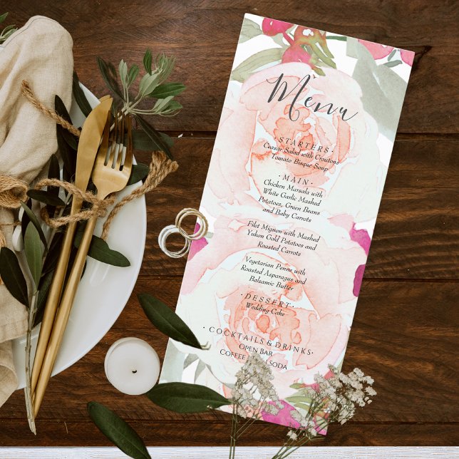 Blush Pink Sage Watercolor Floral Wedding  Menu (Creator Uploaded)