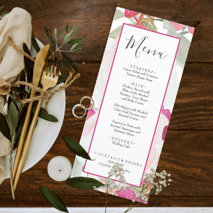 Blush Pink Sage Watercolor Floral Wedding  Menu