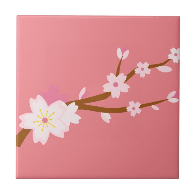 Blush pink Sakura CHerry Blossom Japanese Ceramic Tile (Front)