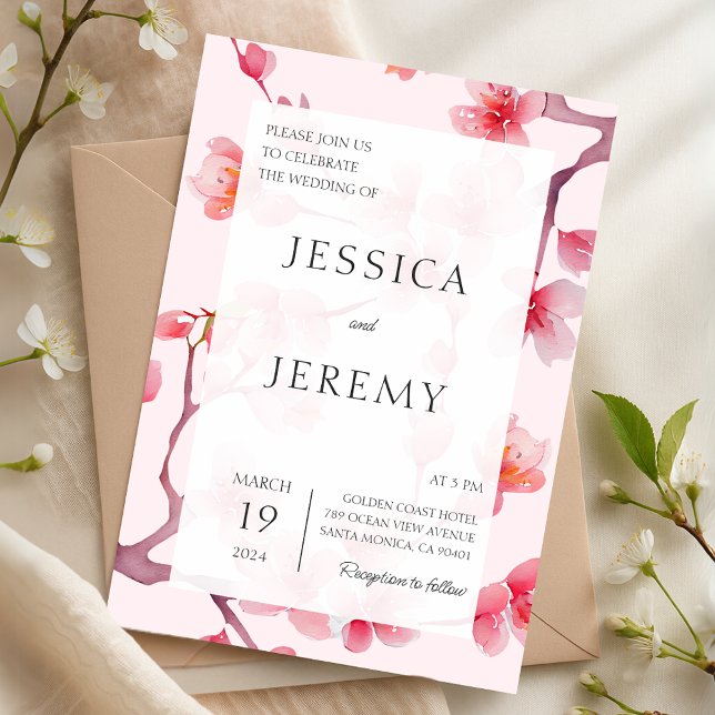 Blush Pink Sakura Japanese Cherry Blossom Wedding Invitation (Blush Pink Sakura Japanese Cherry Blossom Wedding Invitation)