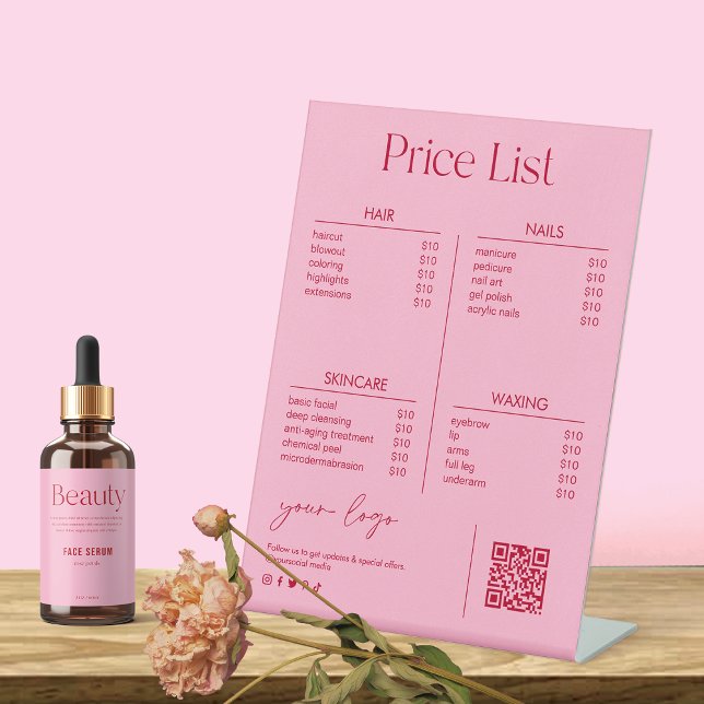 Blush Pink Salon Beauty Price List Pedestal Sign (Creator Uploaded)