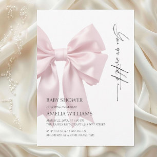 Blush Pink Satin Bow Baby Shower Invitation