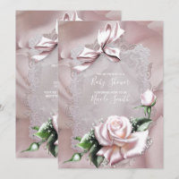 Blush Pink Satin Bow & Rose Lacy Baby Shower
