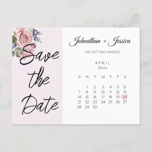 Blush Pink Save the Date Photo Calendar Postcard
