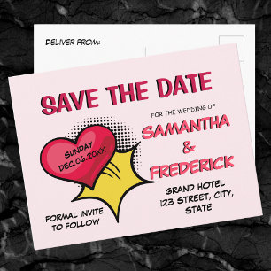 Blush Pink Save the Date Postcard   Romantic Comic