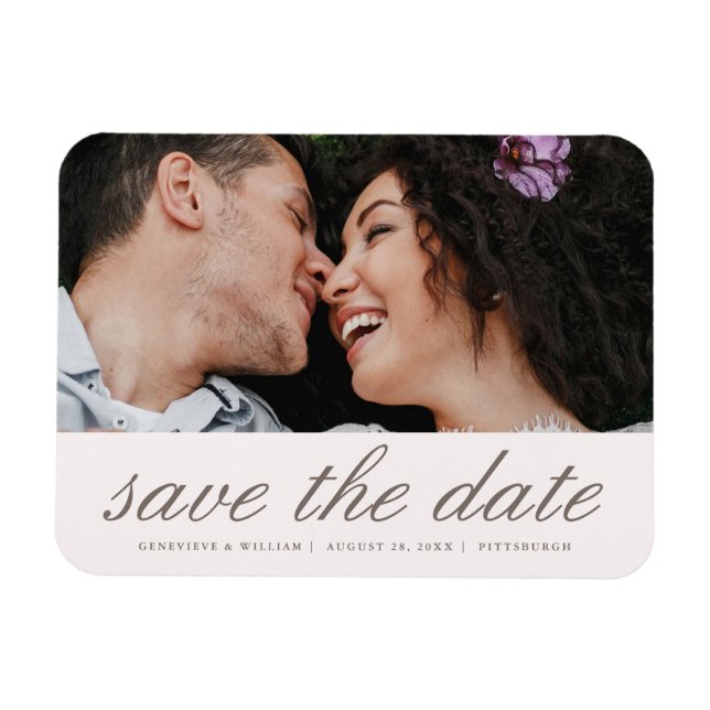 Blush Pink Save the Date Wedding Photo Magnet (Horizontal)