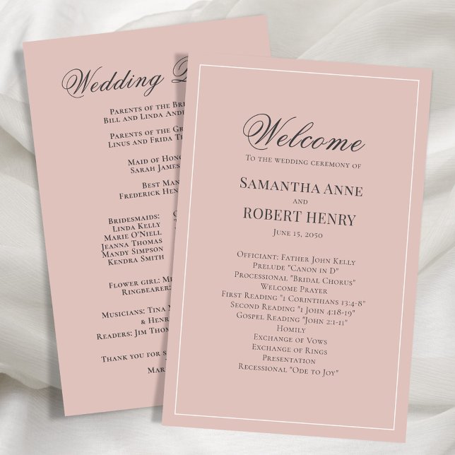 Blush Pink Script Custom Wedding Program  (Blush pink wedding ceremony program.)