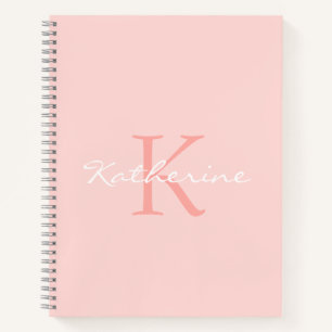 Blush Pink Script Girly Chic Monogram Name Notebook