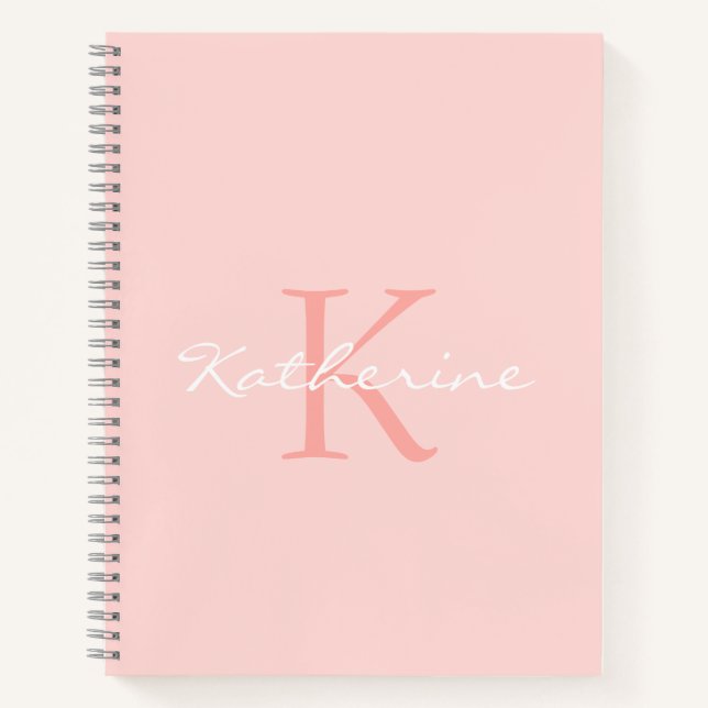 Blush Pink Script Girly Chic Monogram Name Notebook (Front)