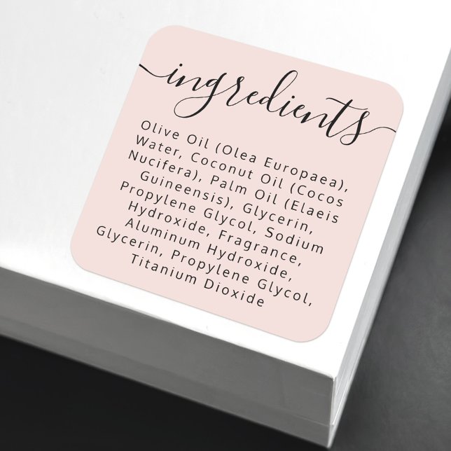 Blush pink script ingredient list product label (Creator Uploaded)