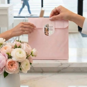 Blush Pink Script Logo 3 Photo Lash Tech Thank You Classic Round Sticker