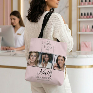 Blush Pink Script Logo 3 Photo Nail Salon Tote Bag