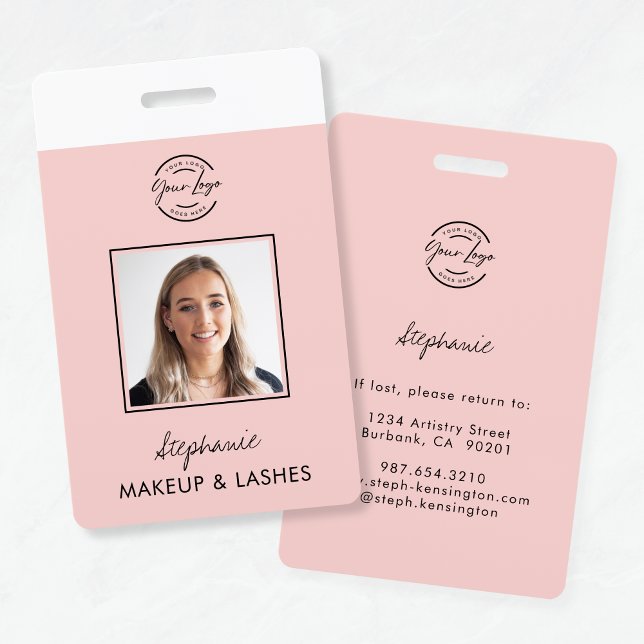 Blush Pink Script Logo Employee ID Photo Makeup ID Badge (Creator Uploaded)