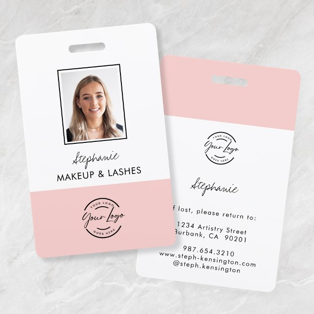 Blush Pink Script Logo Employee Photo Makeup ID Badge (Creator Uploaded)