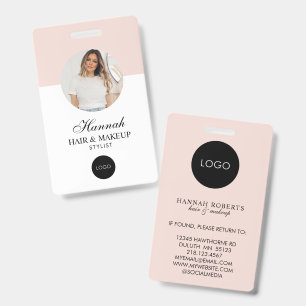 Blush Pink Script Logo Hair Photo Makeup Badge ID Badge