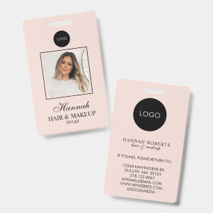 Blush Pink Script Logo Hair Photo Makeup ID Badge