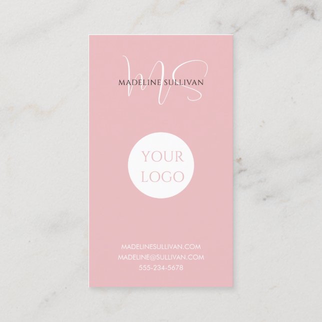 Blush Pink Script Logo Modern Business Card (Back)