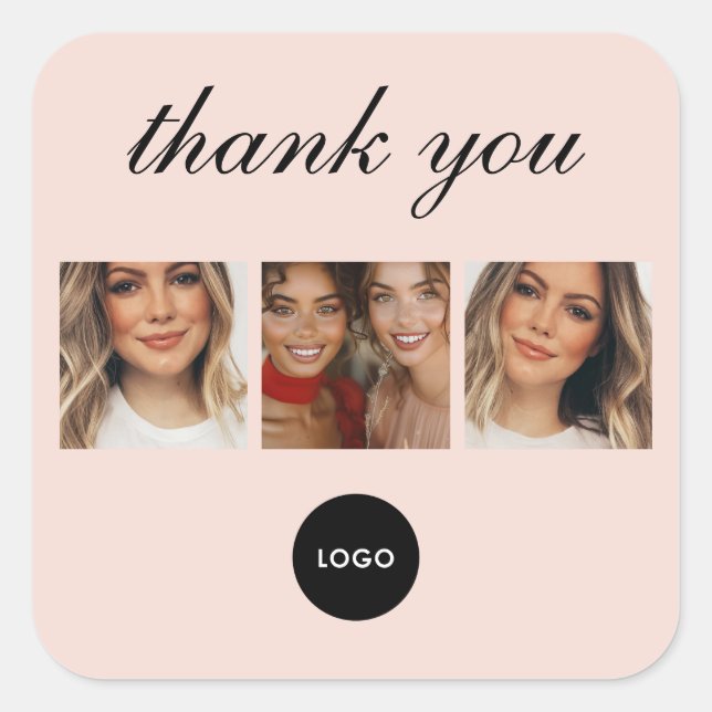 Blush Pink Script Logo Photo Hair Makeup Thank You Square Sticker (Front)