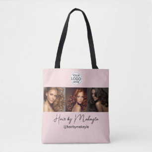 Blush Pink Script Logo Photo Hair Salon Tote Bag