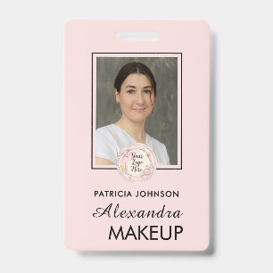 Blush Pink Script Logo Photo ID Badge