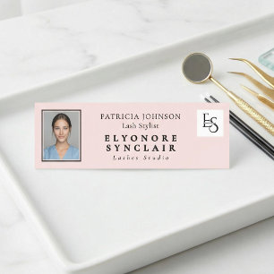 Blush Pink Script Logo Photo Lashes Studio Name Tag