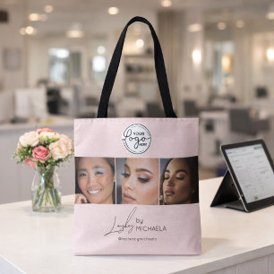 Blush Pink Script Logo Photo Lashes Studio Tote Bag