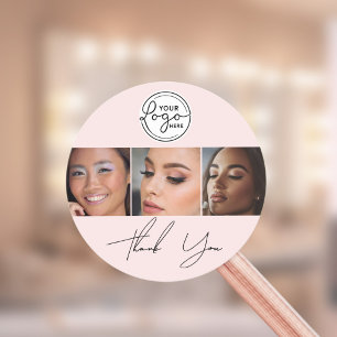 Blush Pink Script Logo Photo Lashes Thank You  Classic Round Sticker