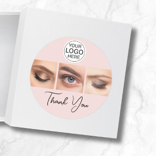 Blush Pink Script Logo Photo Lashes Thank You Classic Round Sticker