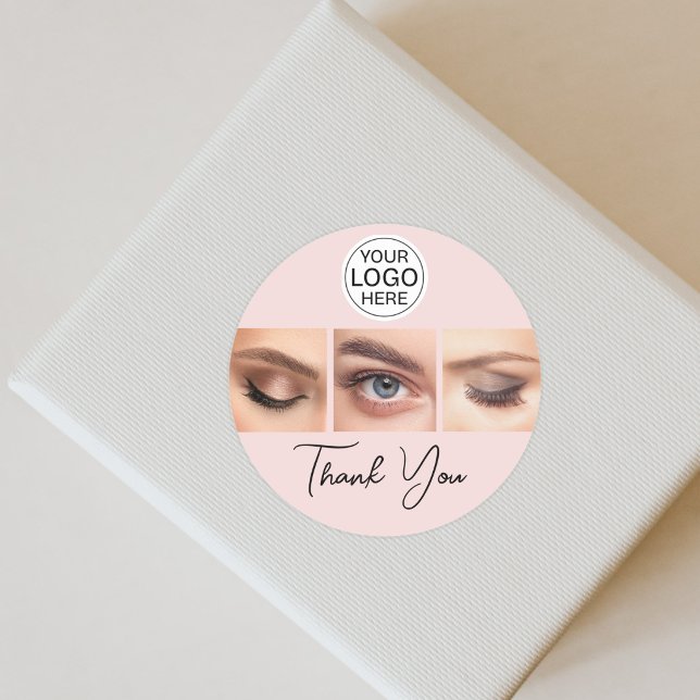 Blush Pink Script Logo Photo Lashes Thank You Classic Round Sticker (Creator Uploaded)